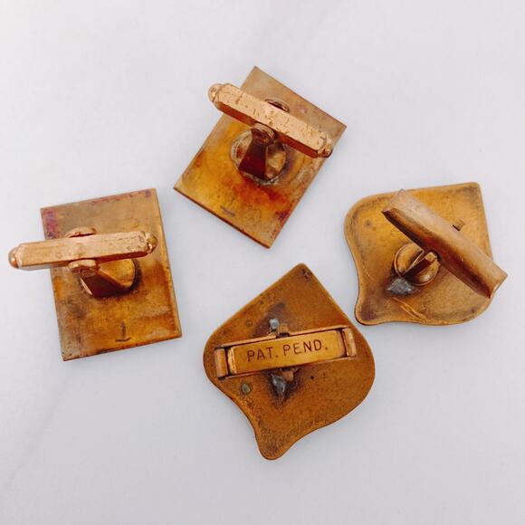 VTG Mid-Century Enamel Copper Cufflinks Abstract Modernist 50s 60s 2 Pair Set - Picture 6 of 9